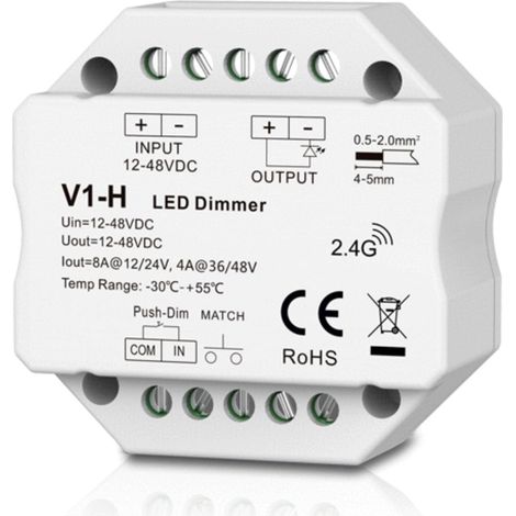 Controlador Monocolor 12-48V DC - 8A - RF 2.4G - PUSH Dimmer
