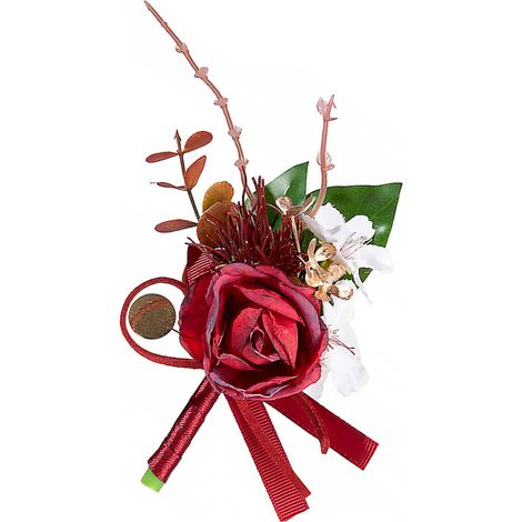 Elegante corsage di rose artificiali, boutonnière - Bordeaux