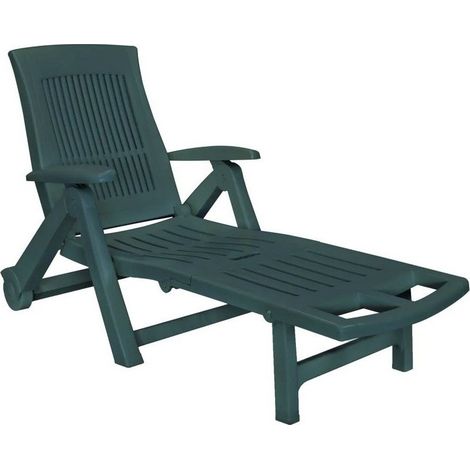 Chaise longue pliable avec repose-pieds plastique vert Bouka (1/5)