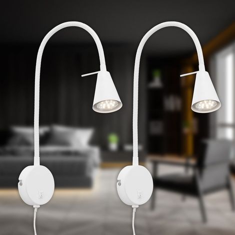 BRILONER TUSA Lot de 2 lampes de lecture LED orientables bras flexibles 45 cm 4 W 400 lm 3000 K lumière blanc chaud avec interrupteur blanc lampes chevet chambre (1/5)
