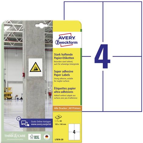 Avery-Zweckform L7876-20 Etichetta super resistente 105 x 148 mm Carta Bianco 80 pz. A tenuta permanente, A tenuta fort (1/5)
