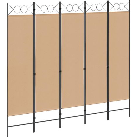 vidaXL Paravento a 5 Pannelli Beige 200 x 180 cm Tessuto