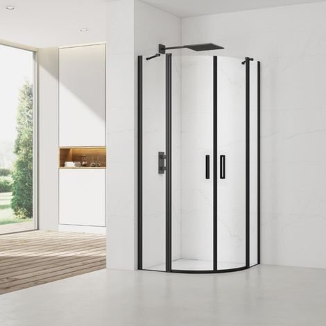 Swiss Aqua Technologies Set Porta doccia 90x195 cm nero trasparente + 2x Maniglia porta doccia, cromo (SATFUSP90CT-SET)