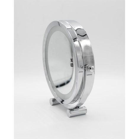 Miroir grossissant, miroir cosmétique de style européen pour le bureau, miroir de salle de bain argenté à LED en acier - RAPANDA (1/4)