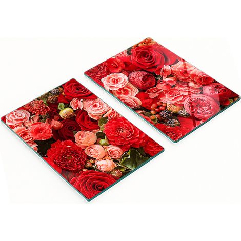 Taglieri da cucina decorativi in vetro con fiori rossi, 2x40x52 cm (1/5)