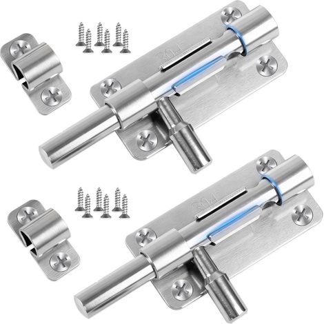 2 Pièces Verrou à Coulisse Intérieur Extérieur, Loquet à Glissière, Serrure à Coulisse, Verrou en Acier Inoxydable, Verrouillage pour Portes Fenêtres Porte Coulissante, Argent, avec 12 Vis (1/5)