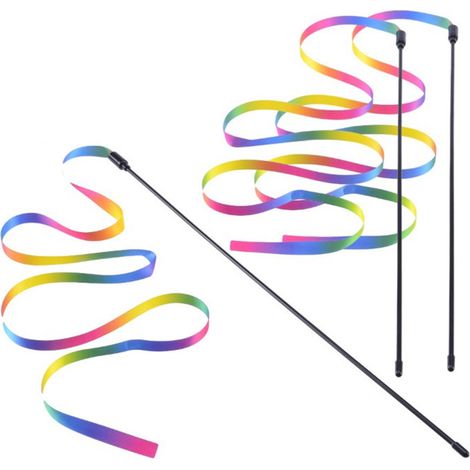 RGE BDD Baguette de chat interactive Baguette de chat arc-en-ciel Baguette de chat Chaton Corde Ruban Formation Jeux amusants créatifs (3 pièces) (1/5)
