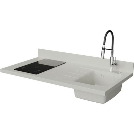 Plan de travail monobloc PlaniQuartz avec évier - 120 cm - Snova - évier à droite - Plaque de cuisson Induction (1/5)