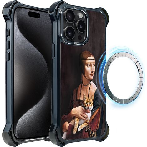 Funda ibizu DropGuard Ultra para iPhone 15 Pro Max con MagSafe, Leonardo Da Vinci, dama con gato (1/5)
