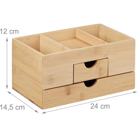 Organiser da scrivania in bambù naturale 3 scomparti 2 cassetti pratico moderno 30 x 15 x 10 cm in bambù beige 130014810