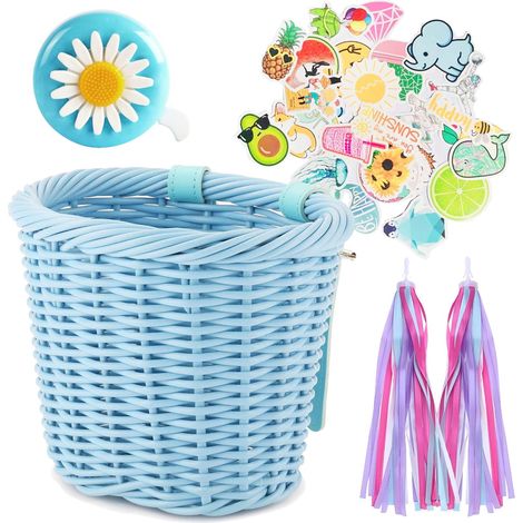 Panier vélo enfant fille, accessoire avant en osier tressé, petit panier guidon avec guidoline cloche, garnitures franges, vélo cruiser garçons 16, cyclisme filles 3-13 ans (1/5)