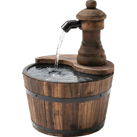 Fontaine de jardin cascade en bois avec pompe électrique et sortie d'eau réglable 27x27x37 cm Naturel (1/5)