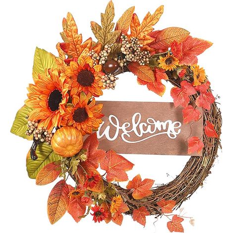 Jeffergarden Guirlande d'automne Réaliste en Feuille D'érable avec Guirlande d'halloween de Tournesol de Citrouille de Simulation pour L'intérieur et L'extérieur (Couleur 2) (1/5)