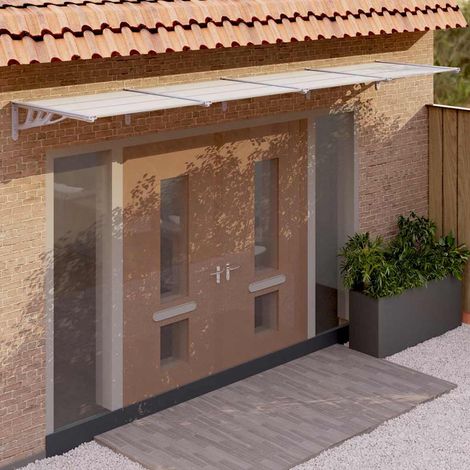Auvent de porte gris et transparent, 396 x 90 cm, polycarbonate