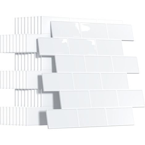 Plus épais Credence Adhesive pour Cuisine, Faux Carrelage Adhesif Mural Salle de Bain, Crédence Adhesive Metro 3D (10 Pièces, Blanc Pur) (1/5)