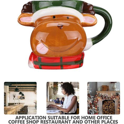 Mug à lait en céramique pour Noël, 1 pièce, motif renne, couleurs assorties (1/5)