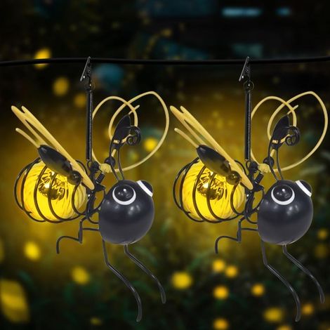 Set of 2 bee-shaped solar lights for garden, outdoor area, patio, yard, driveway, plant decoration (yellow) (1/5)