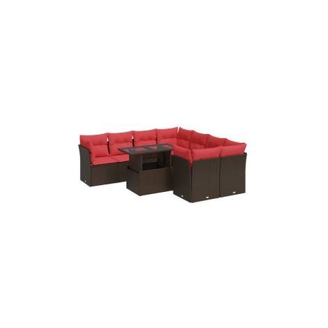 Salon de jardin avec coussins 9pcs marron résine tressée acacia (1/5)