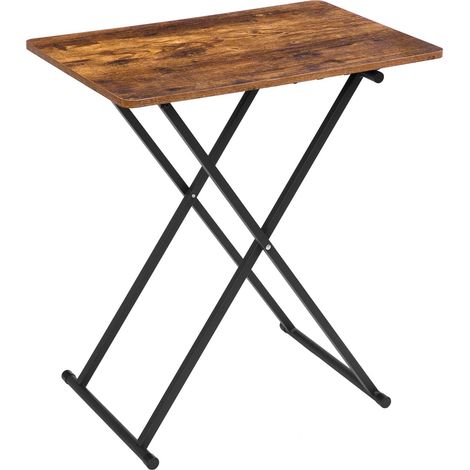 Side Table Height Adjustable, Folding TV Tray Table for Eating at Couch or Bed, Sofa End Snack Table for Small Space, 60 x 40 x 60 cm, Industrial, Easy Storage, Rustic Brown HOOBRO EBF16BZ01