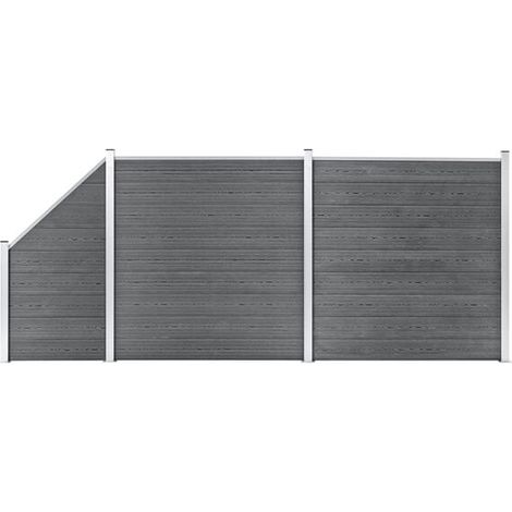 Ensemble de clôture en WPC : 2 panneaux carrés + 1 panneau biseauté, 446 x 186 cm, gris