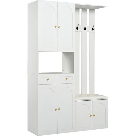 Conjunto de recibidor con banco, zapatero y perchero blanco 110 x 37 x 180 cm (1/5)