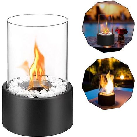 Cheminée de table à l\'éthanol HENGMEI - Noir - Intérieur et extérieur - Avec pierres décoratives (1/4)