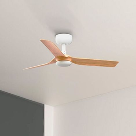 Ventilateur de plafond blanc/bois sans lumière – 6 vitesses – Télécommande incluse – Moteur à courant continu économe en énergie (1/4)