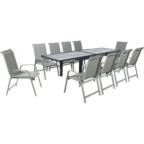 Garten-Essgruppe ausziehbar aus Aluminium "Lagos" - 140/280 x 90 x 76 cm - 10 Personen - Hellgrau