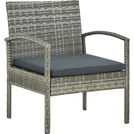 Gartenstuhl mit Kissen Poly Rattan Grau
