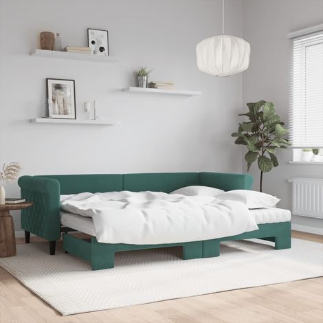 Lit gigogne,Lit Adulte,Lit de jour avec gigogne et matelas vert foncé 80x200cm velours CIV871146 (1/5)