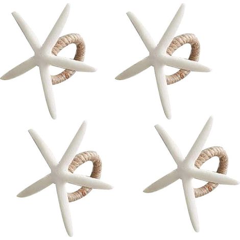 Lot de 4 ronds de serviette, motif étoile de mer, pour décorer les tables lors de mariages, anniversaires, banquets et Noël. (1/5)