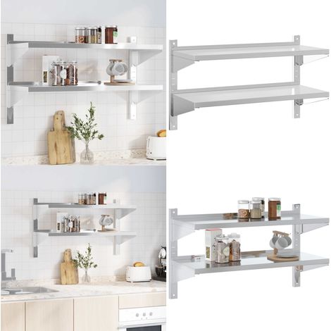 Étagère murale à 2 niveaux 100x40x60cm argenté acier inoxydable - Étagère Murale - Étagère Flottante - Étagère Métallique - Rangement Mural - Déco Murale - Home & Living
