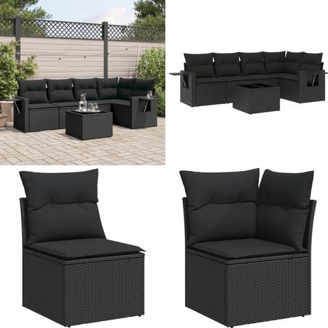 Salon de jardin 6 pcs avec coussins noir résine tressée - Ensemble Salon De Jardin - Meuble De Jardin - Jardin Design - Mobilier Exterieur - Chaise Lounge - Home & Living (1/5)