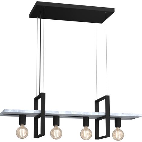 Suspension noire métal bois blanchi Shelf 4xE27 Luminex