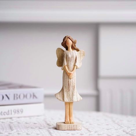 Statue Ange - Résine - Motif Grain De Bois Imité - Figure Décorative Bureau - Représentant Déesse Mère Avec Bébé - 1 Pièce (1/5)