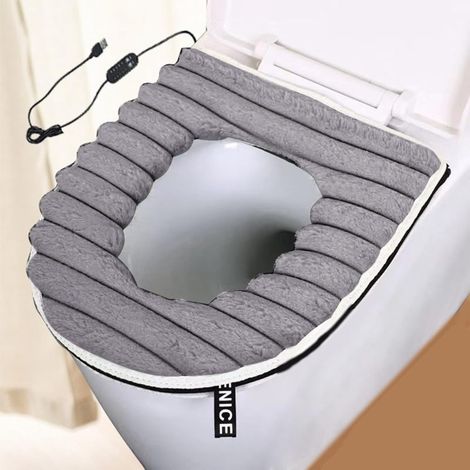 Abattant de toilettes chauffant alimenté par USB, avec cinq réglages de température et minuterie, gris doux et moelleux (1/5)