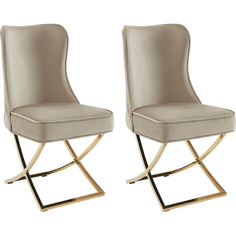 Pascal Morabito – Lot de 2 chaises en velours beige – Piètement en acier inoxydable doré – Dossier capitonné ergonomique – Hauteur d'assise 54.5 cm (1/4)