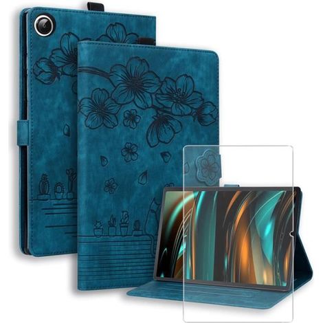 Etui pour Samsung Galaxy Tab A9+ - Chat Bleu - Cuir PU - Silicone Bumper TPU - Fentes de Carte-Ywey (1/5)
