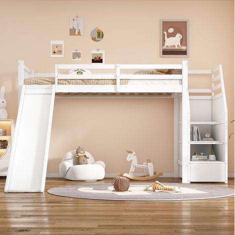 Letto a soppalco 90x200 con scivolo in pino OKMYHOME (1/5)