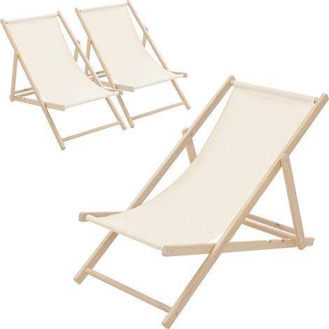 ECD Germany 3er Set Liegestuhl klappbar, Beige, aus Holz, verstellbare Rückenlehne, 3 Positionen, bis 120kg, Sonnenliege Gartenliege Strandliege Strandstuhl Holzklappstuhl, für Garten, Balkon & Strand
