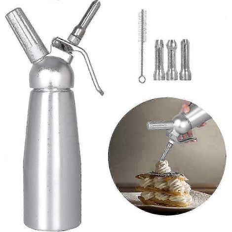 Siphon Chantilly en acier inoxydable avec 3 embouts décoratifs pour usage professionnel en cuisine
