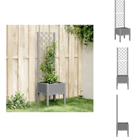 Pflanzkübel mit Rankgitter Hellgrau 40x40x142 cm PP - Blumentopf - Rankgitter - Gartentöpfen - Kübel - Polypropylen Topf (1/5)