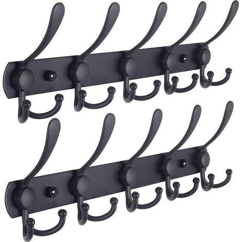 Wandgarderobe, 5 Dreifachhaken, robuste Metall-Garderobenstange aus Edelstahl, für Mäntel, Hüte, Handtücher, Handtaschen, Bademäntel, 2er-Pack (1/4)