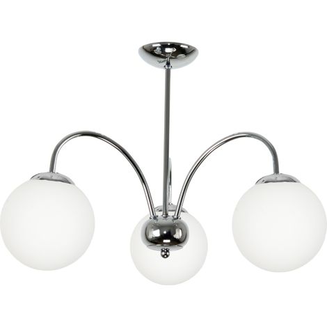 Lampadario a sospensione da soffitto con paralume a sfera in vetro cromato, colore bianco, modello Dorin 7-262 (1/2)