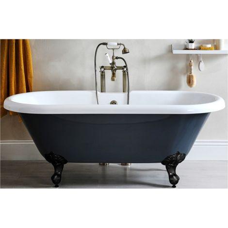 Milano Hest Stone Grey 1795mm x 785mm Bathroom Double Ended Freestanding Bath with Feet - Black Feet (1/4)