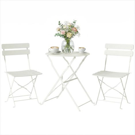 Table de jardin pliante avec 2 chaises métal crème (1/5)