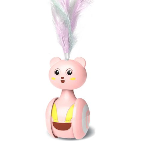 Automatisches interaktives Katzenspielzeug Pet Bumbler Lustiges interaktives Katzenspielzeug Rollender Katzen-Teaser Federstab Spielzeug Drehball Pink1