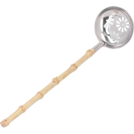Louche à fondue en acier inoxydable anti-brûlure avec isolation thermique et manche long en bambou. (1/5)
