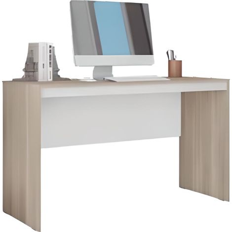 Bureau coloris Chêne / Blanc - Longueur 130 x profondeur 52 cm -PEGANE-