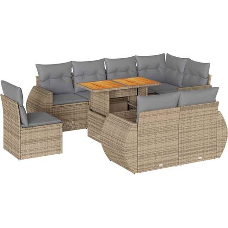 vidaXL Set Divano da Giardino 9 pz con Cuscini Beige in Polyrattan (1/5)